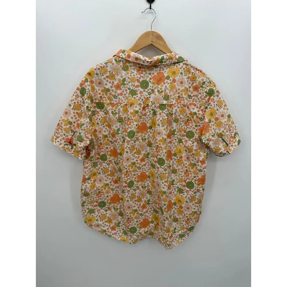 Cozy Earth Womens Orange Floral Sutton Short Sleeve Pajama Top‎ Size M Retro